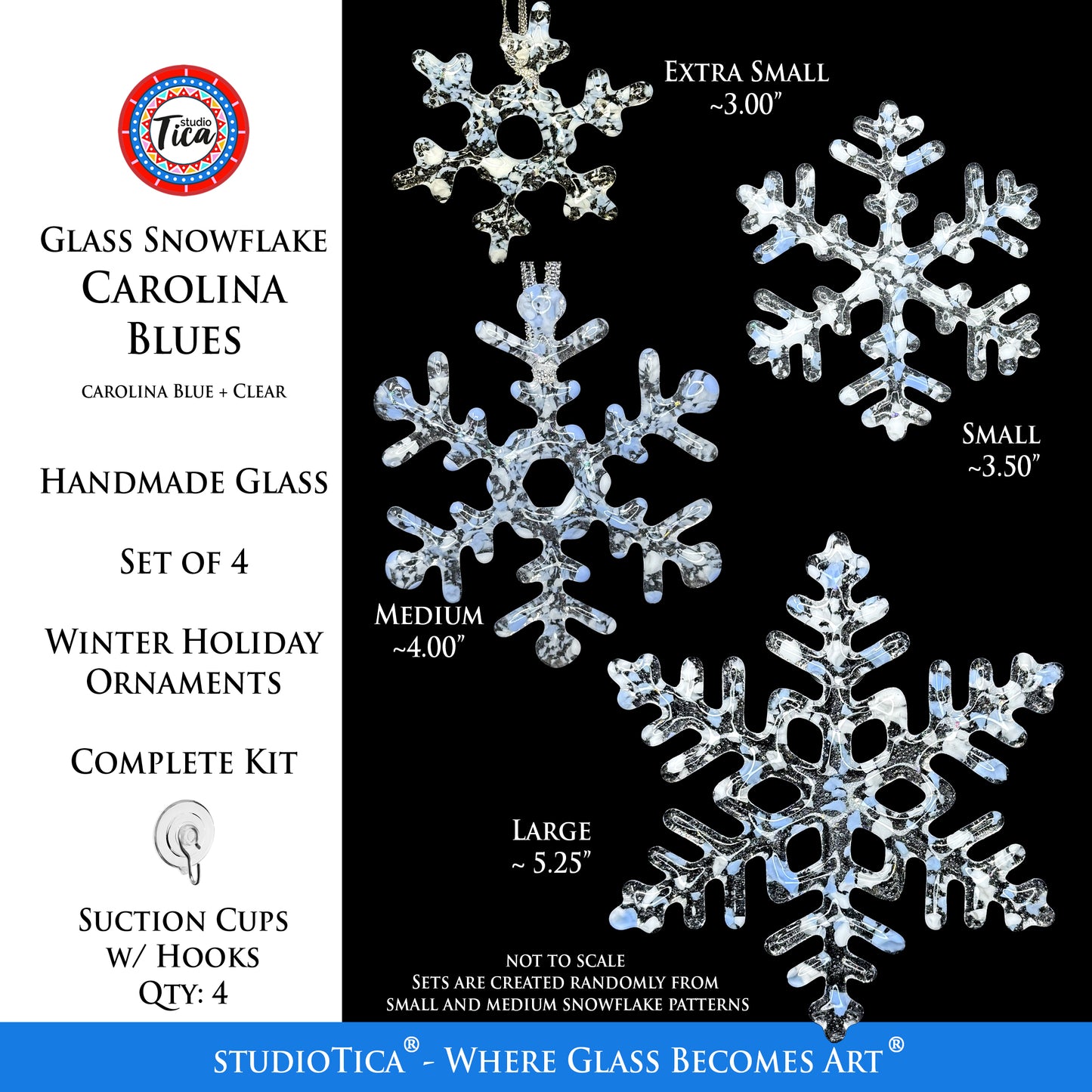 Handmade Glass Snowflake - Carolina Blues - by studioTica