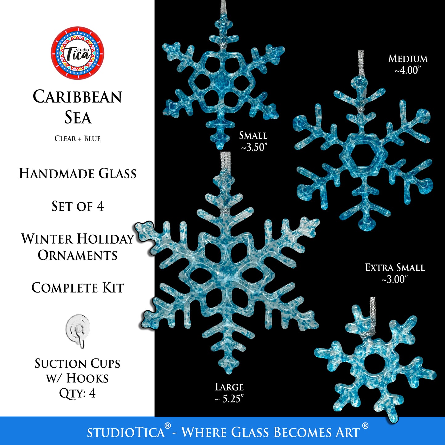 Handmade Glass Snowflake - Caribbean Blue - by studioTica