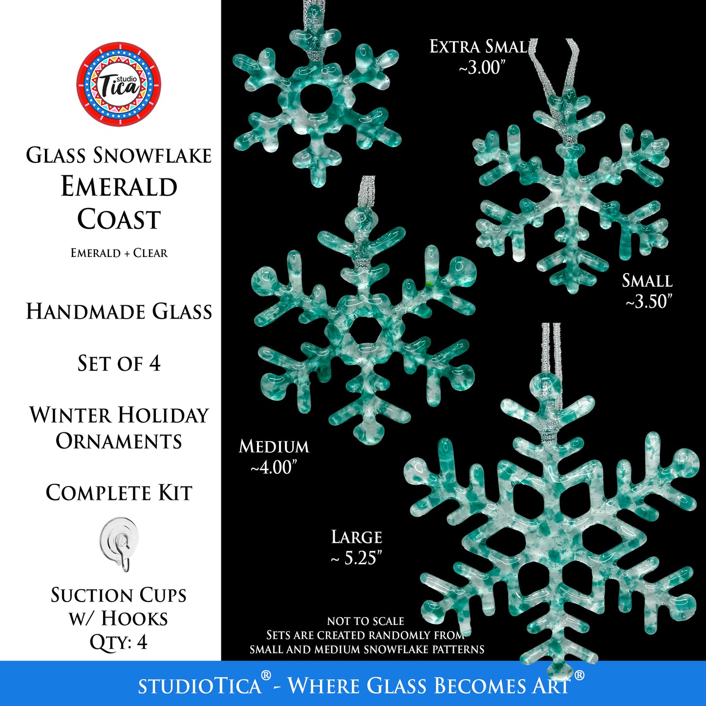 Handmade Glass Snowflake - Emerald Coast - by studioTica