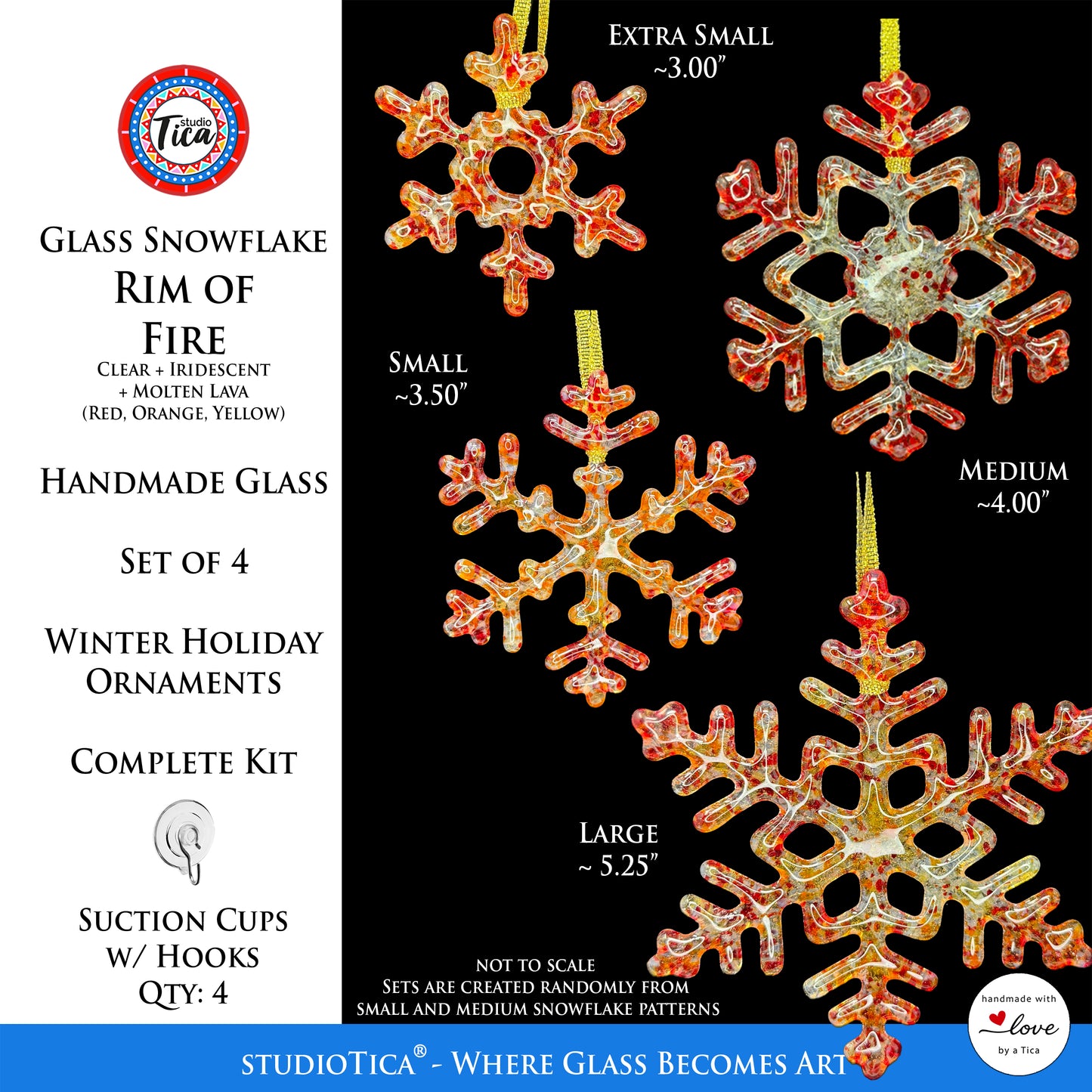 Handmade Glass Snowflake - Rim of Fire - by studioTica