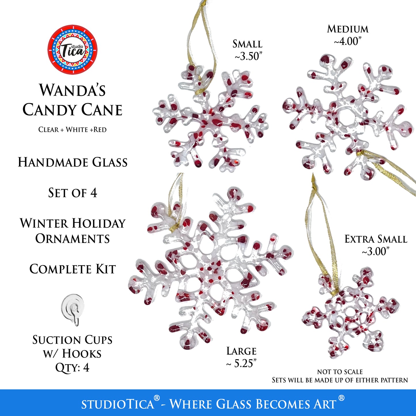studioTica® Glass Snowflake - Wanda's Candy Cane