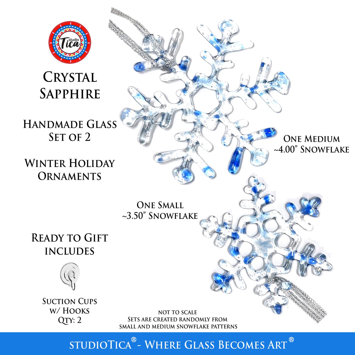studioTica Sapphire Crystal - Handmade Glass Snowflakes
