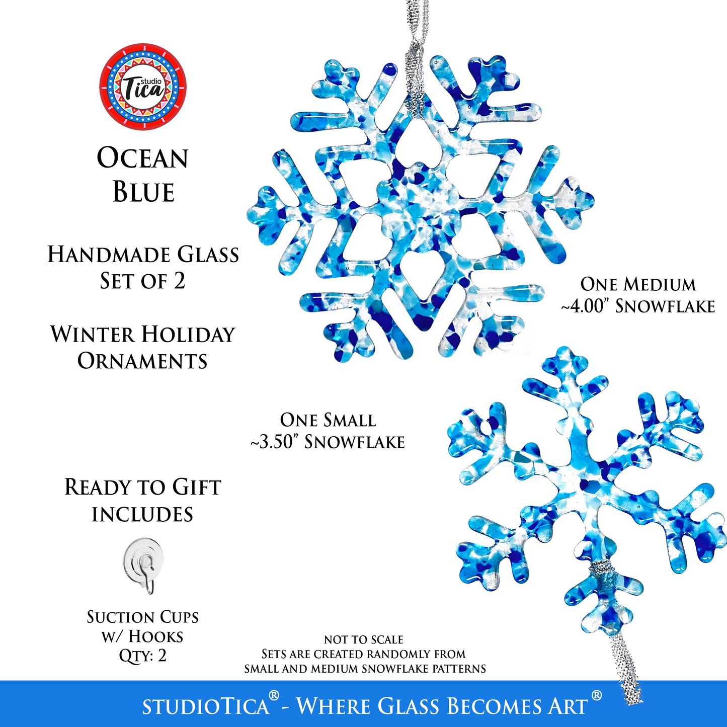 studioTica Ocean Blue - Handmade Glass Snowflakes