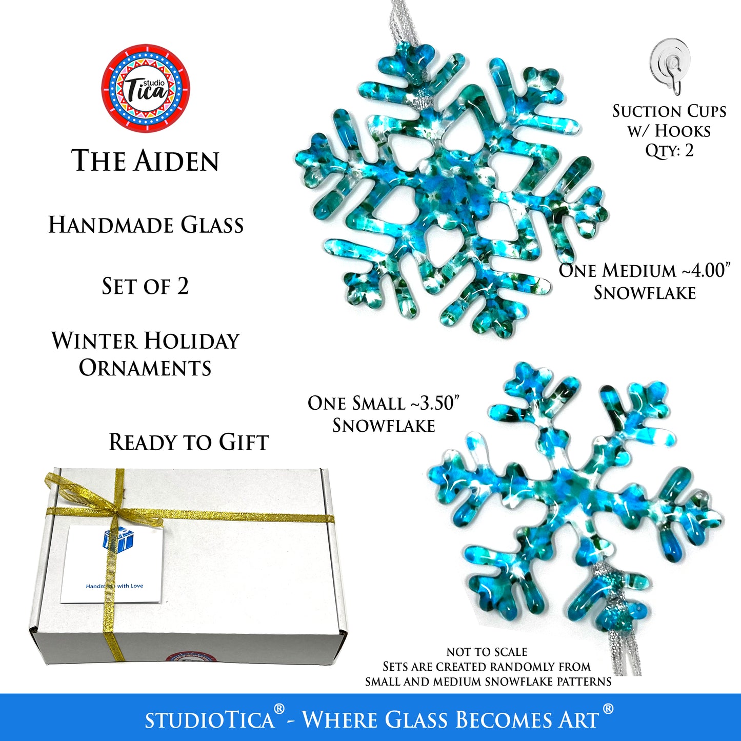 studioTica Aiden - Handmade Glass Snowflakes