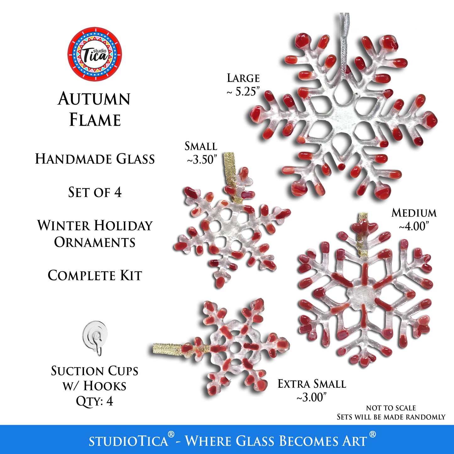 studioTica Autumn Flame - Handmade Glass Snowflakes