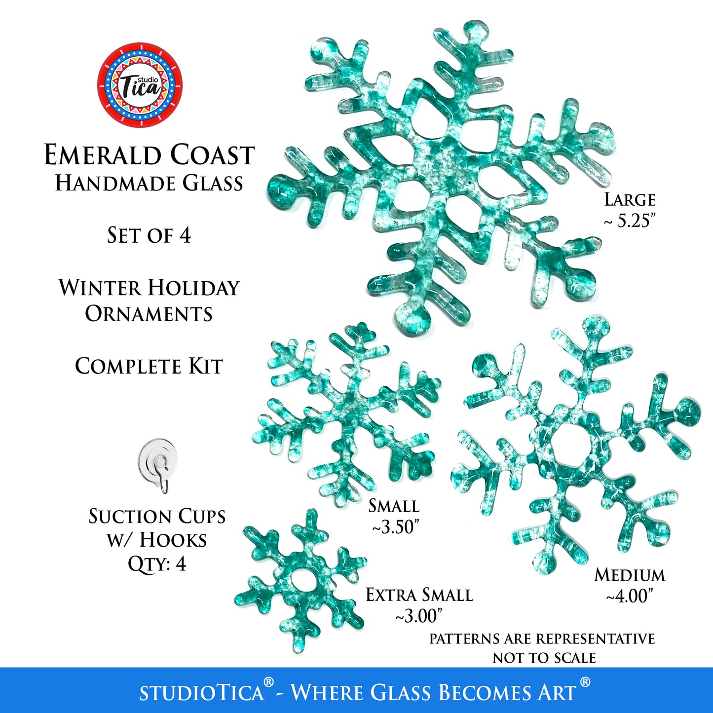 studioTica Emerald Coast - Handmade Glass Snowflakes