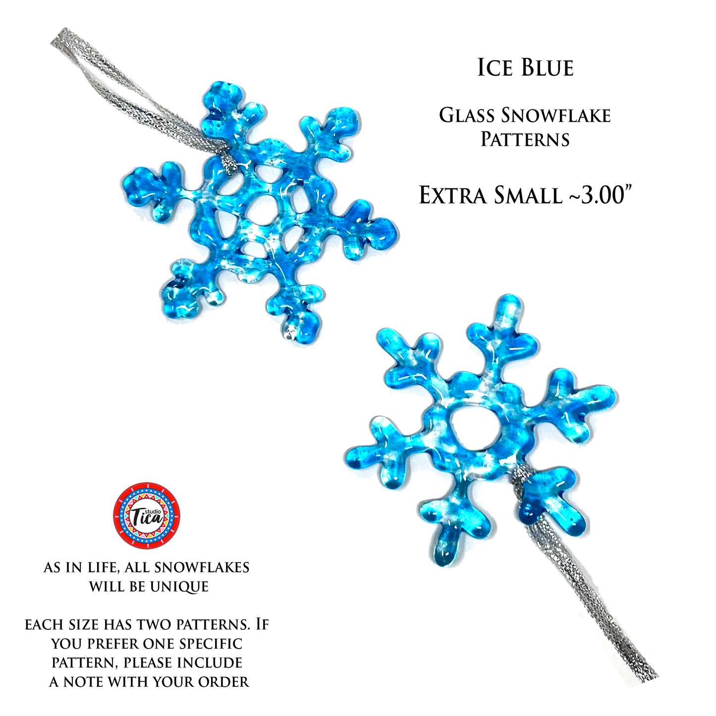 studioTica Ice Blue - Handmade Glass Snowflakes