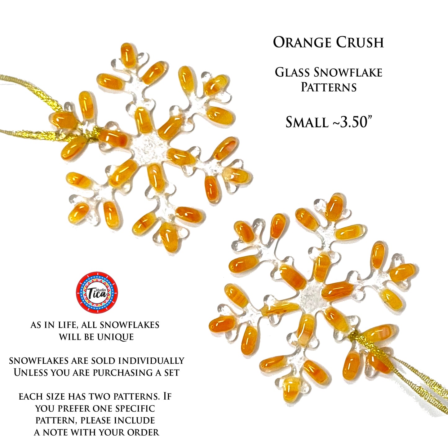 studioTica Orange Crush - Handmade Glass Snowflakes