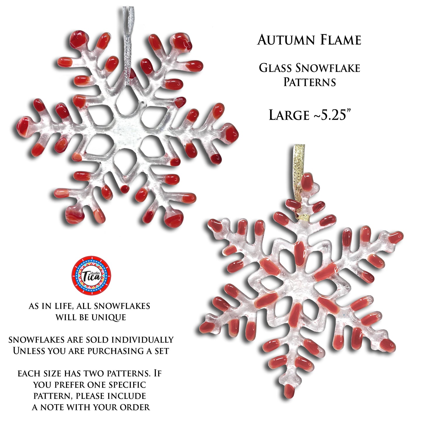 studioTica Autumn Flame - Handmade Glass Snowflakes