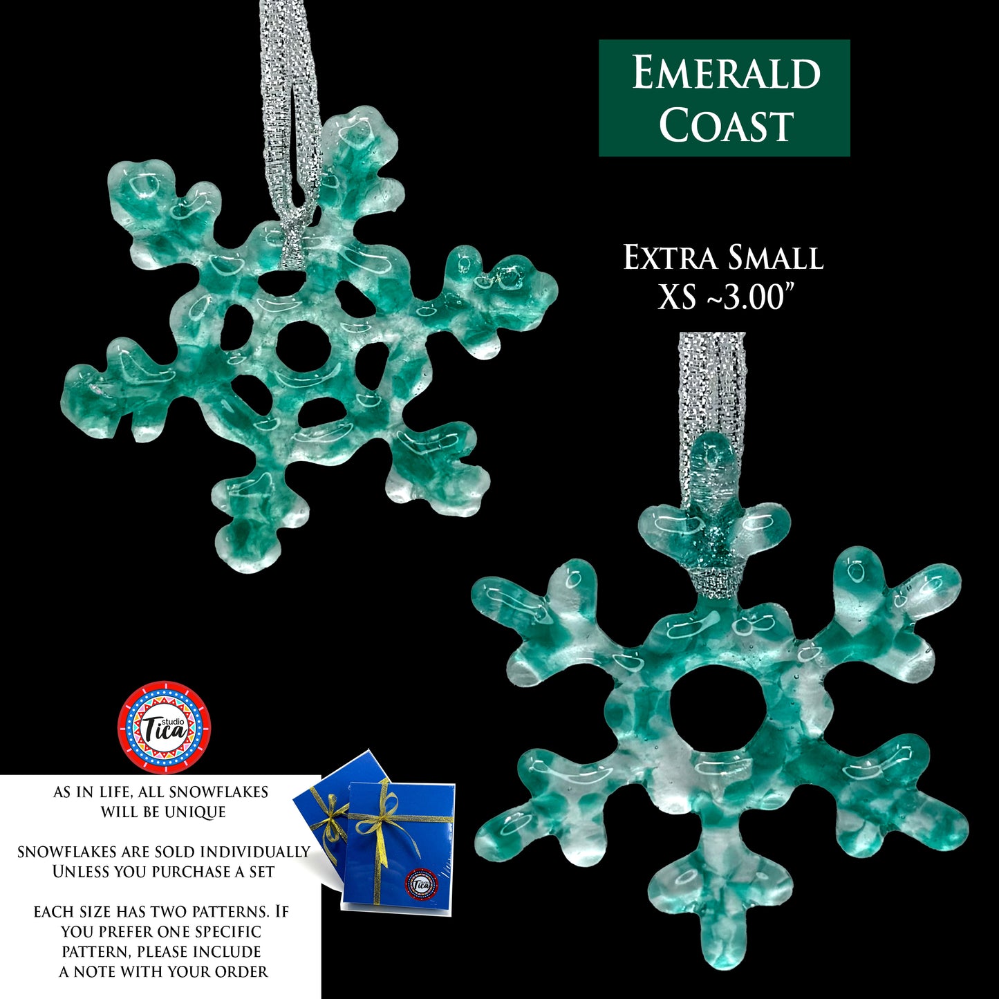 Handmade Glass Snowflake - Emerald Coast - by studioTica