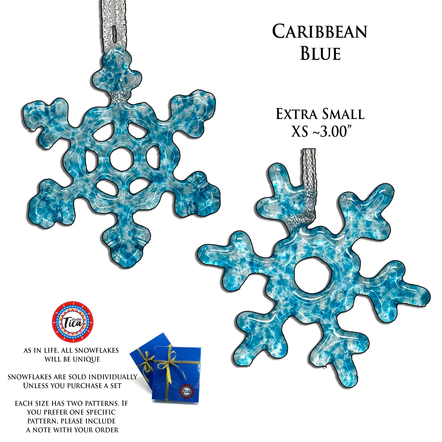 Handmade Glass Snowflake - Caribbean Blue - by studioTica