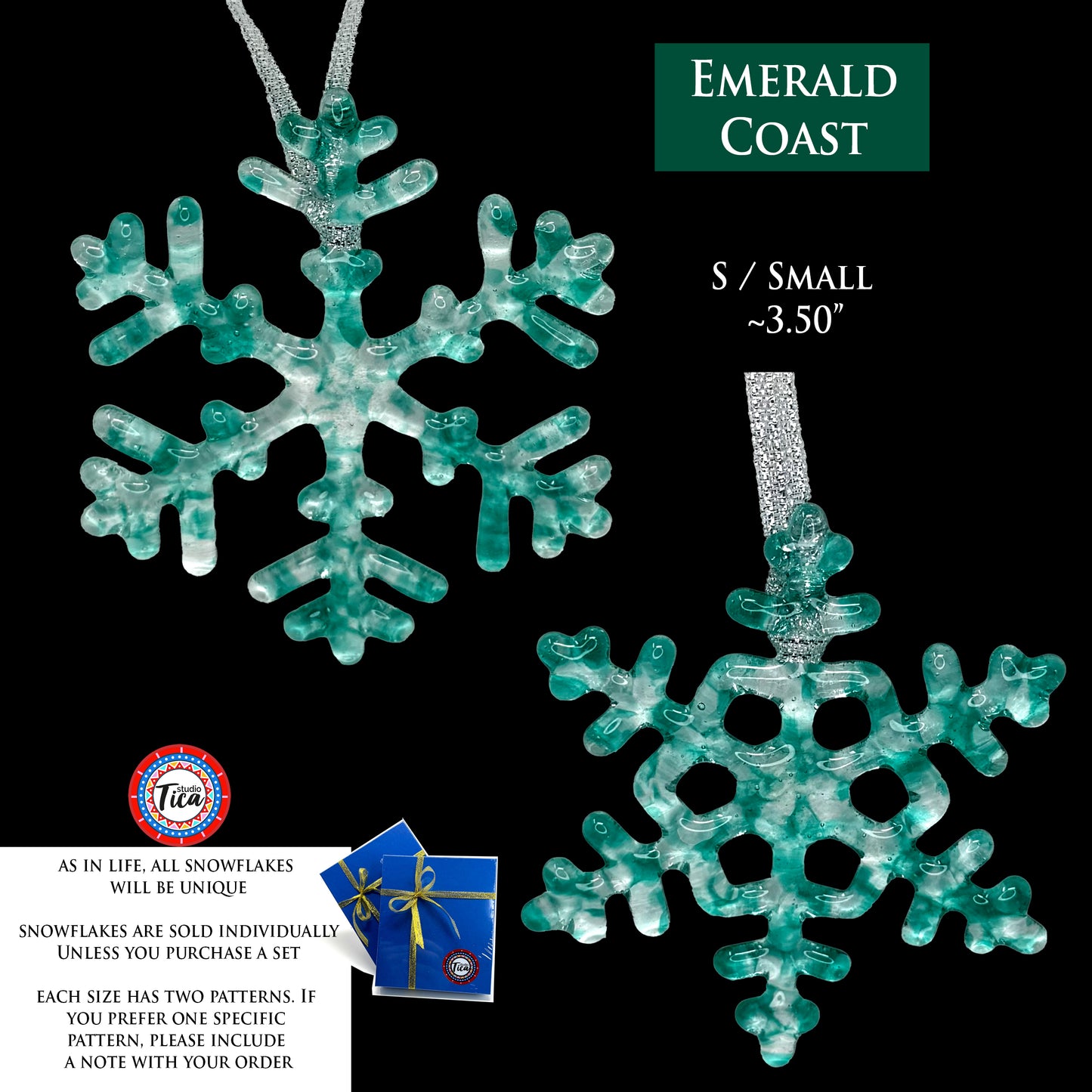 Handmade Glass Snowflake - Emerald Coast - by studioTica