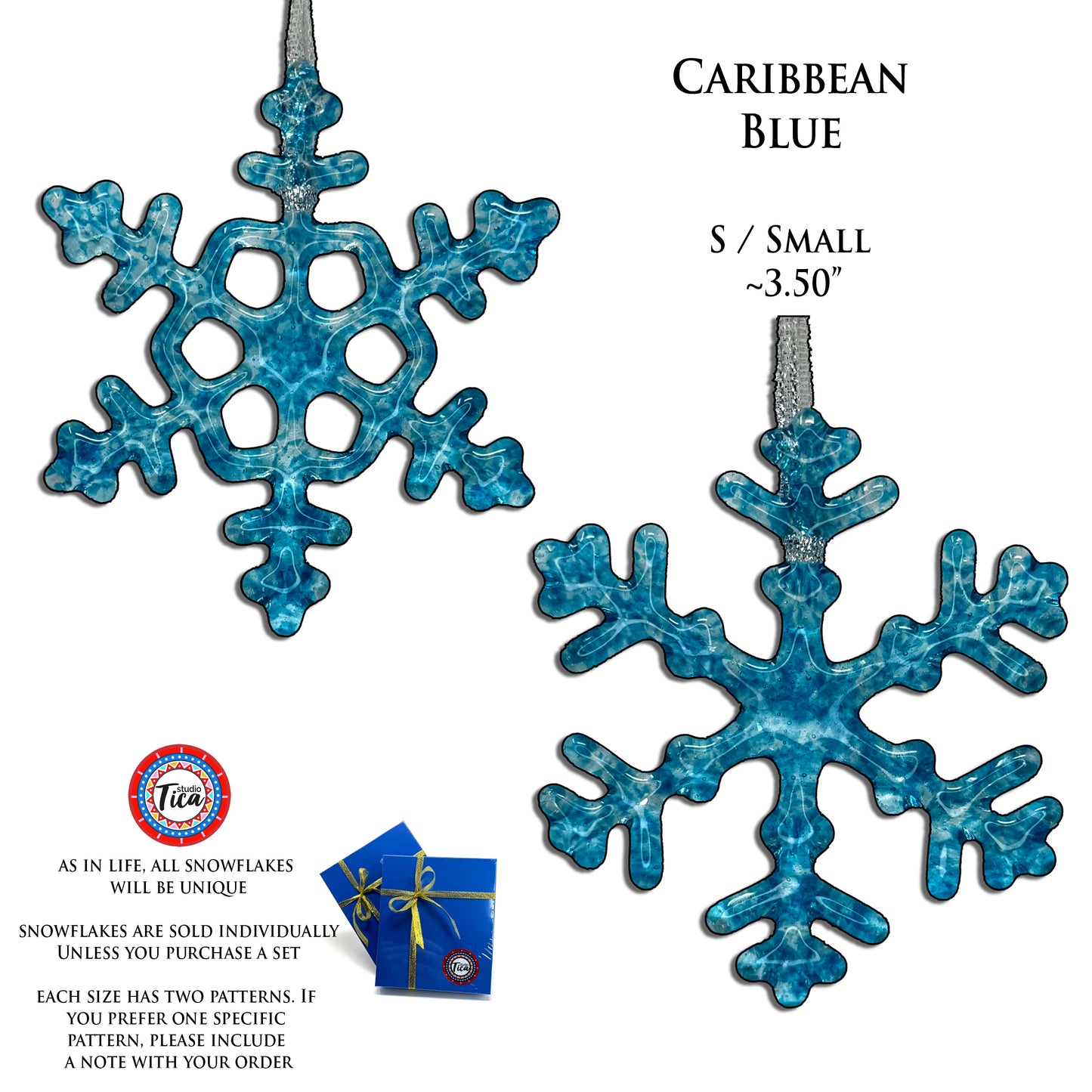 Handmade Glass Snowflake - Caribbean Blue - by studioTica