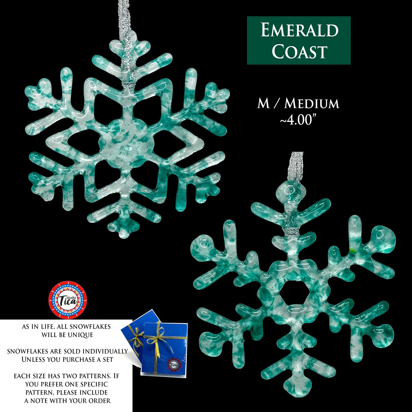 Handmade Glass Snowflake - Emerald Coast - by studioTica