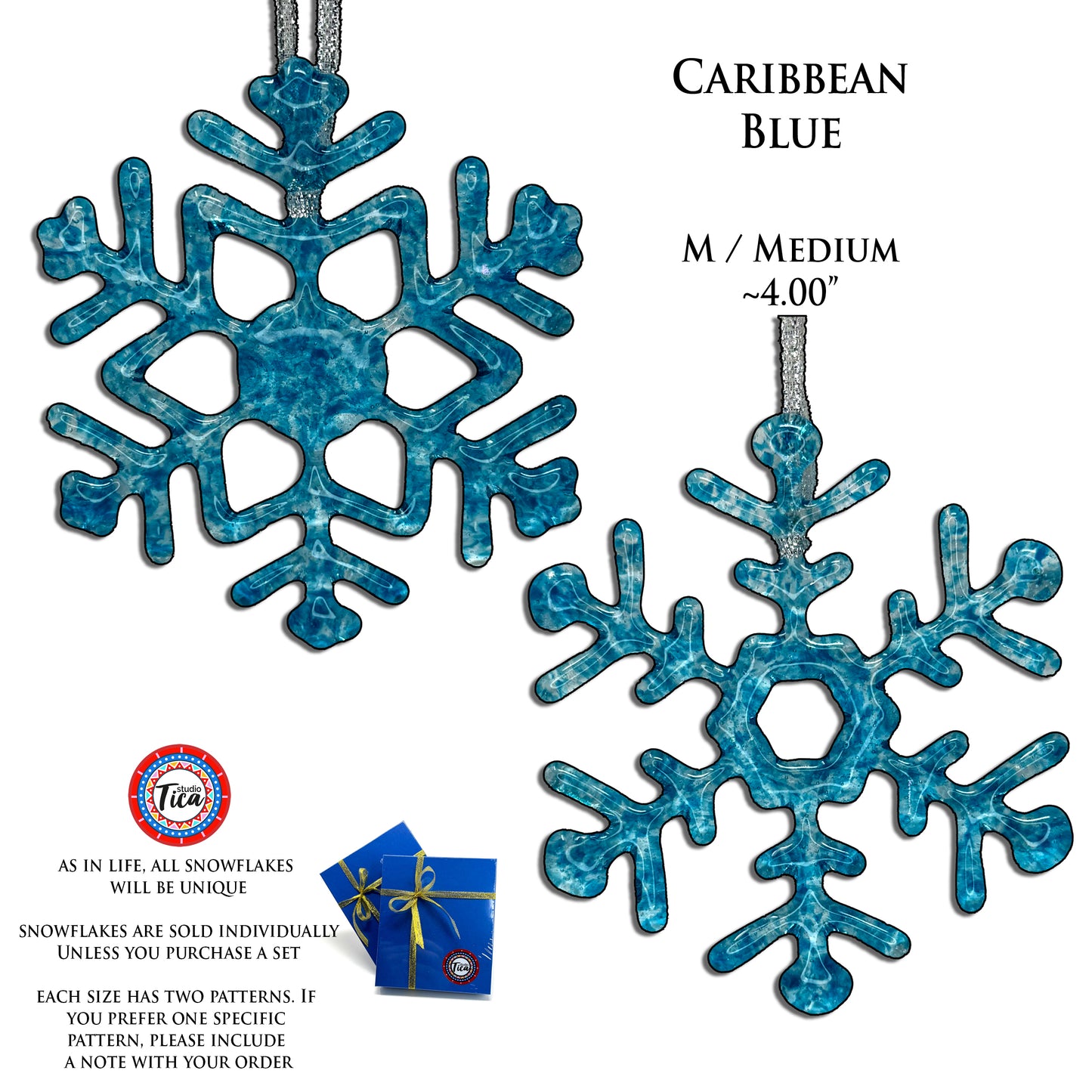 Handmade Glass Snowflake - Caribbean Blue - by studioTica