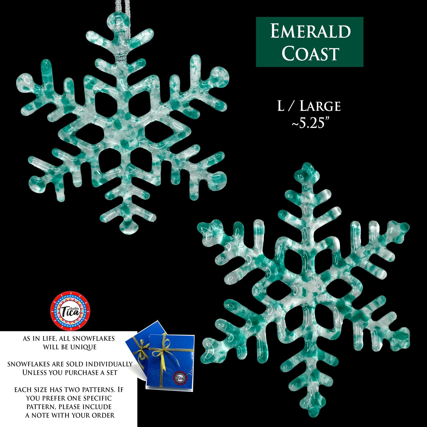 Handmade Glass Snowflake - Emerald Coast - by studioTica