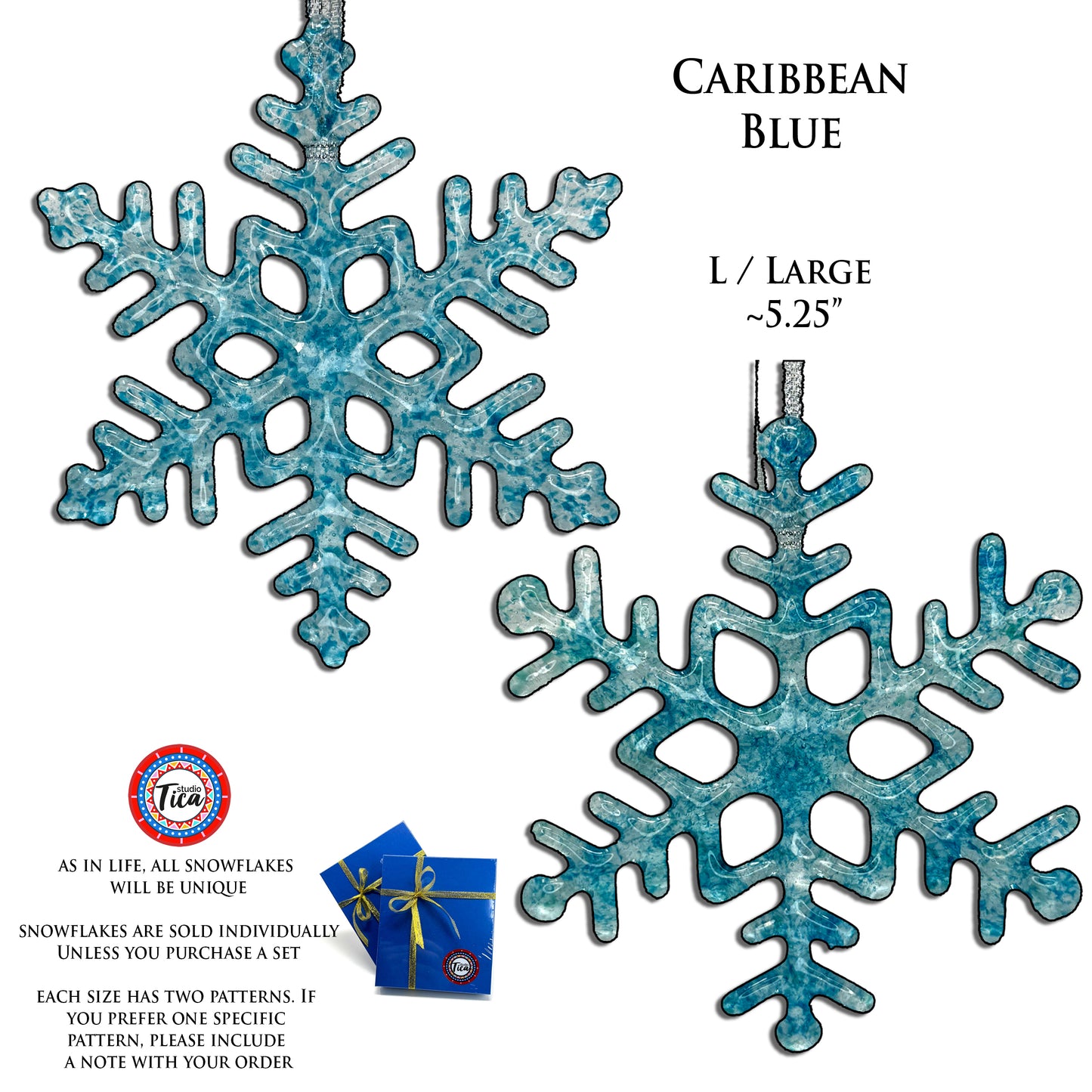 Handmade Glass Snowflake - Caribbean Blue - by studioTica