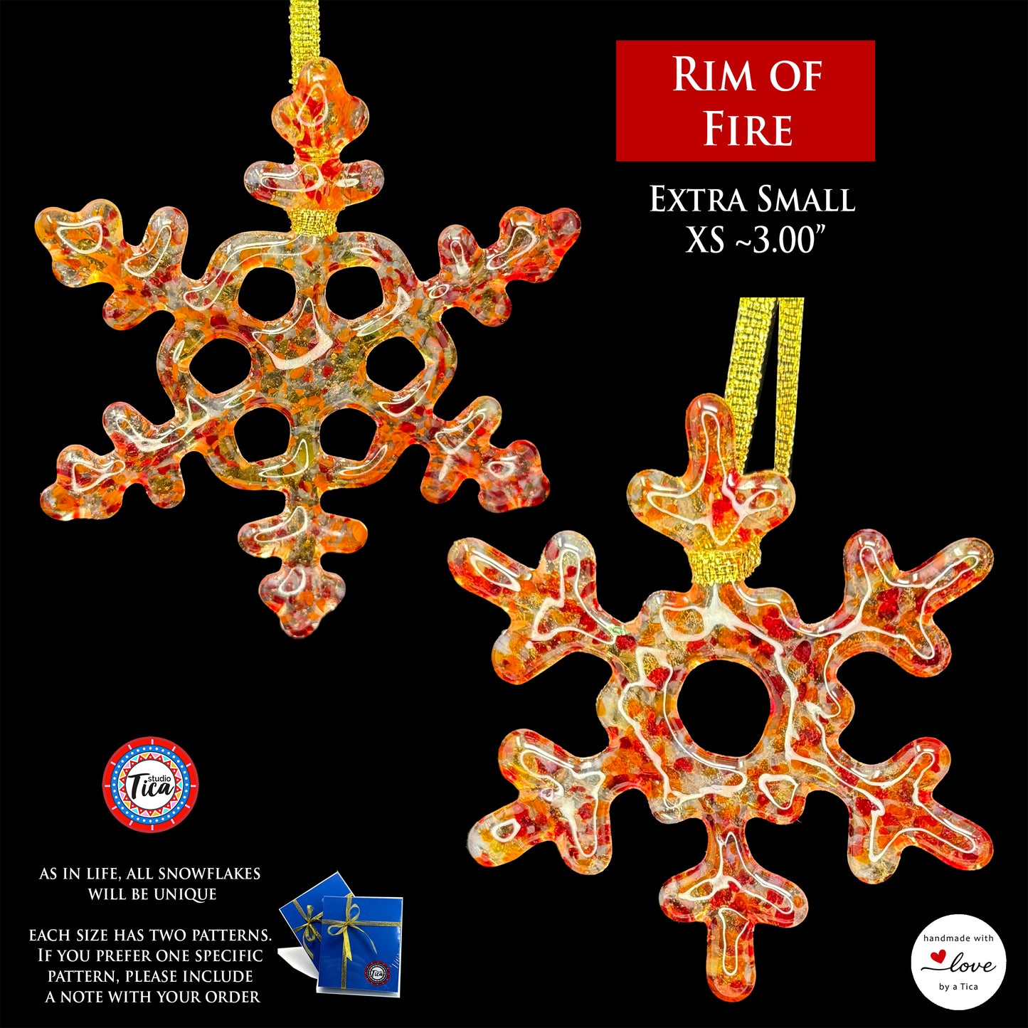 Handmade Glass Snowflake - Rim of Fire - by studioTica