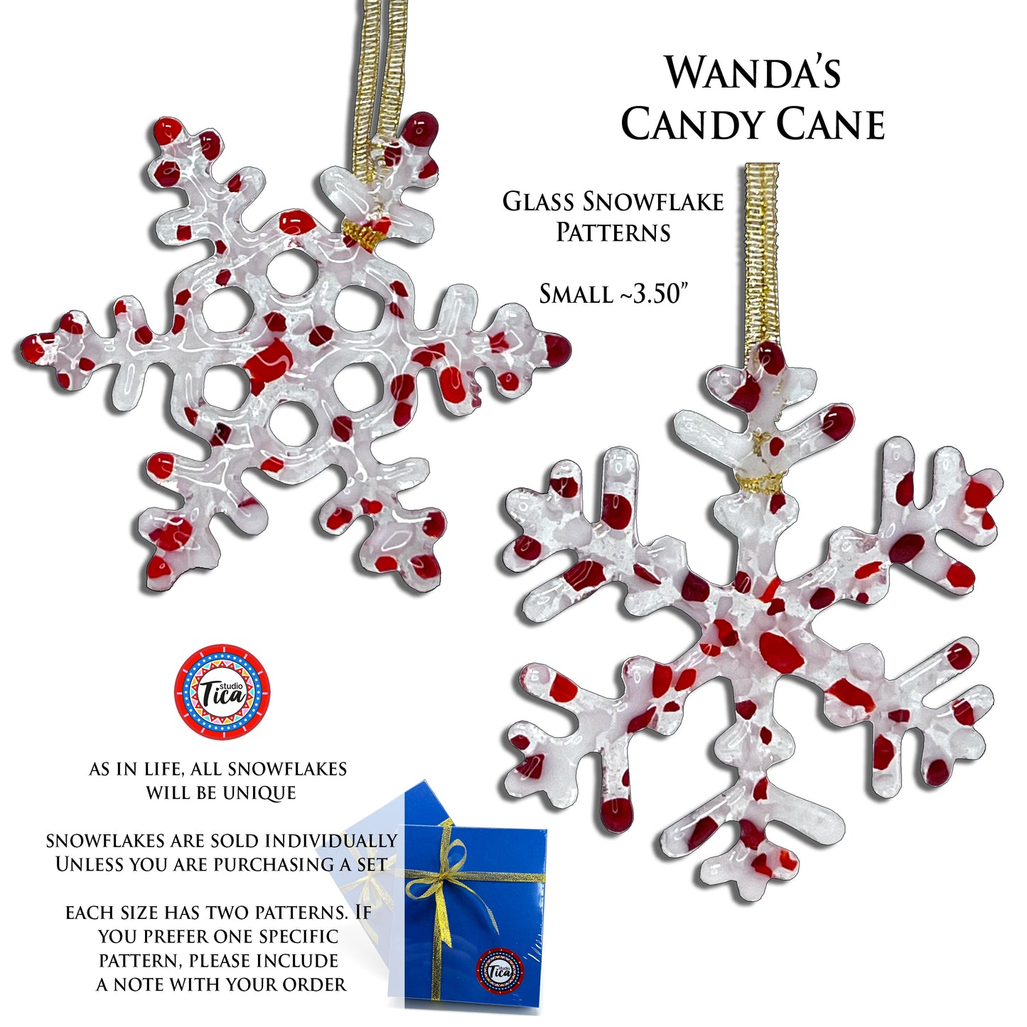 studioTica® Glass Snowflake - Wanda's Candy Cane