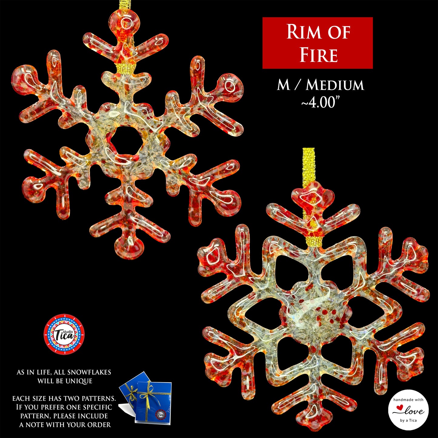 Handmade Glass Snowflake - Rim of Fire - by studioTica