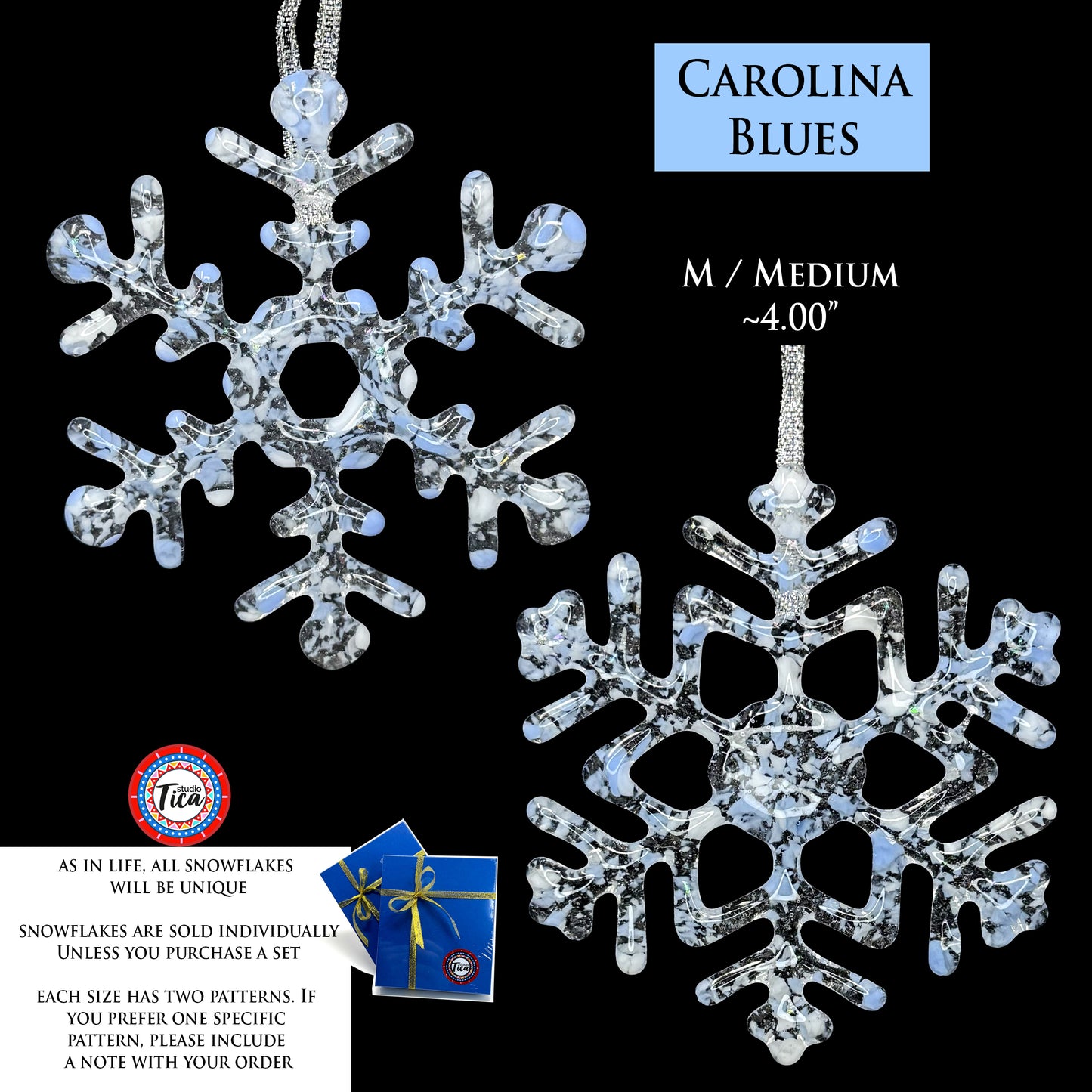 Handmade Glass Snowflake - Carolina Blues - by studioTica