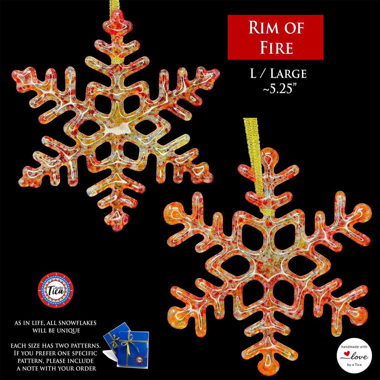 Handmade Glass Snowflake - Rim of Fire - by studioTica