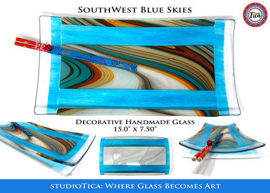 studioTica Handmade Glass Centerpiece - 15" - Southwest Sky Blue