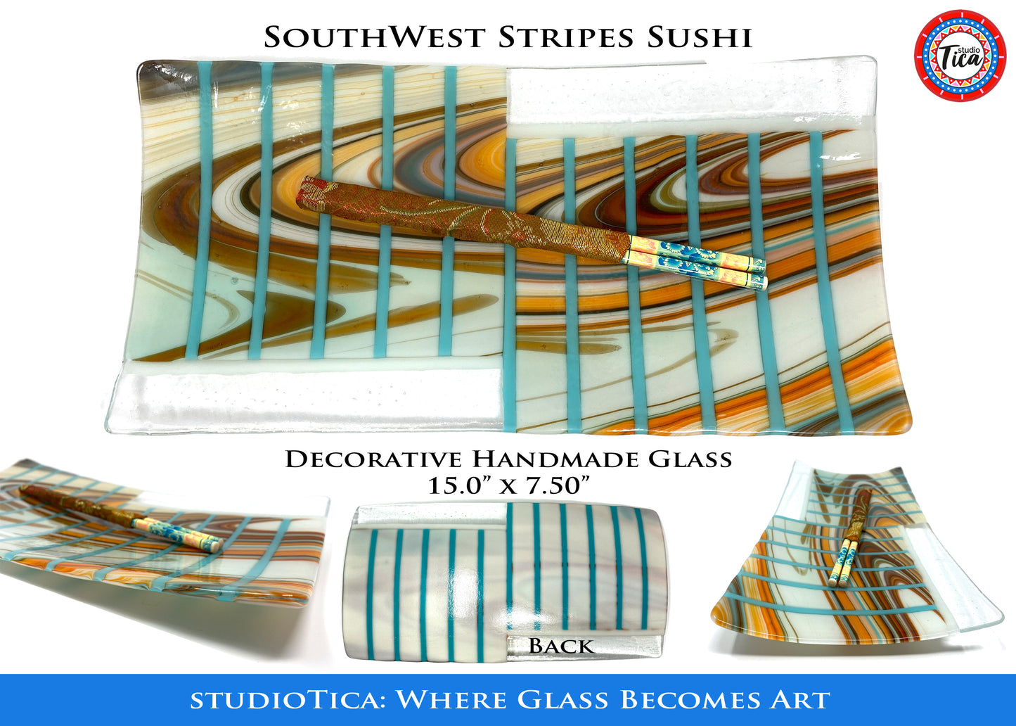studioTica Handmade Glass Centerpiece - 15" - Southwest Stripes