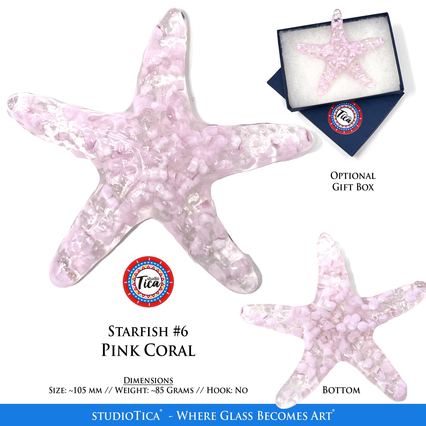 studioTica Handmade Glass Starfish - Coral Collection