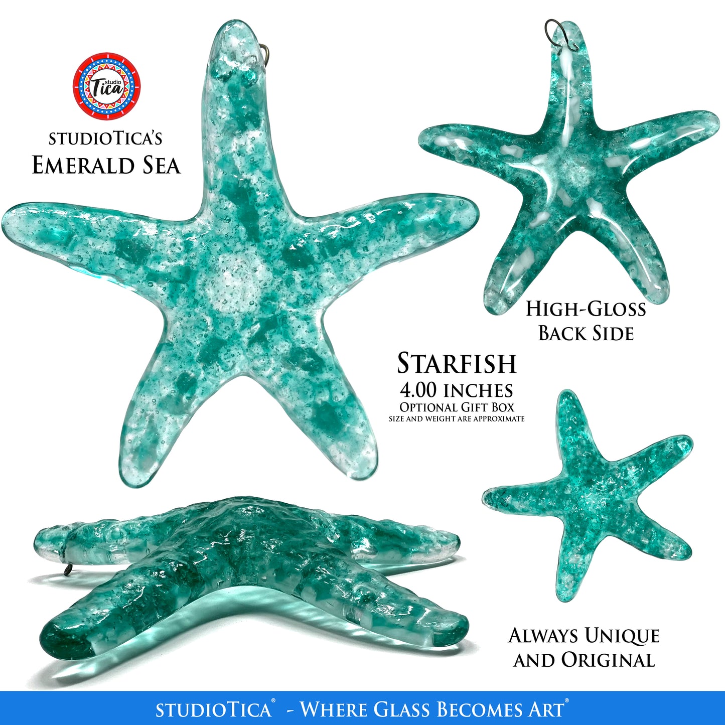 studioTica Handmade Glass Starfish - Emerald Collection