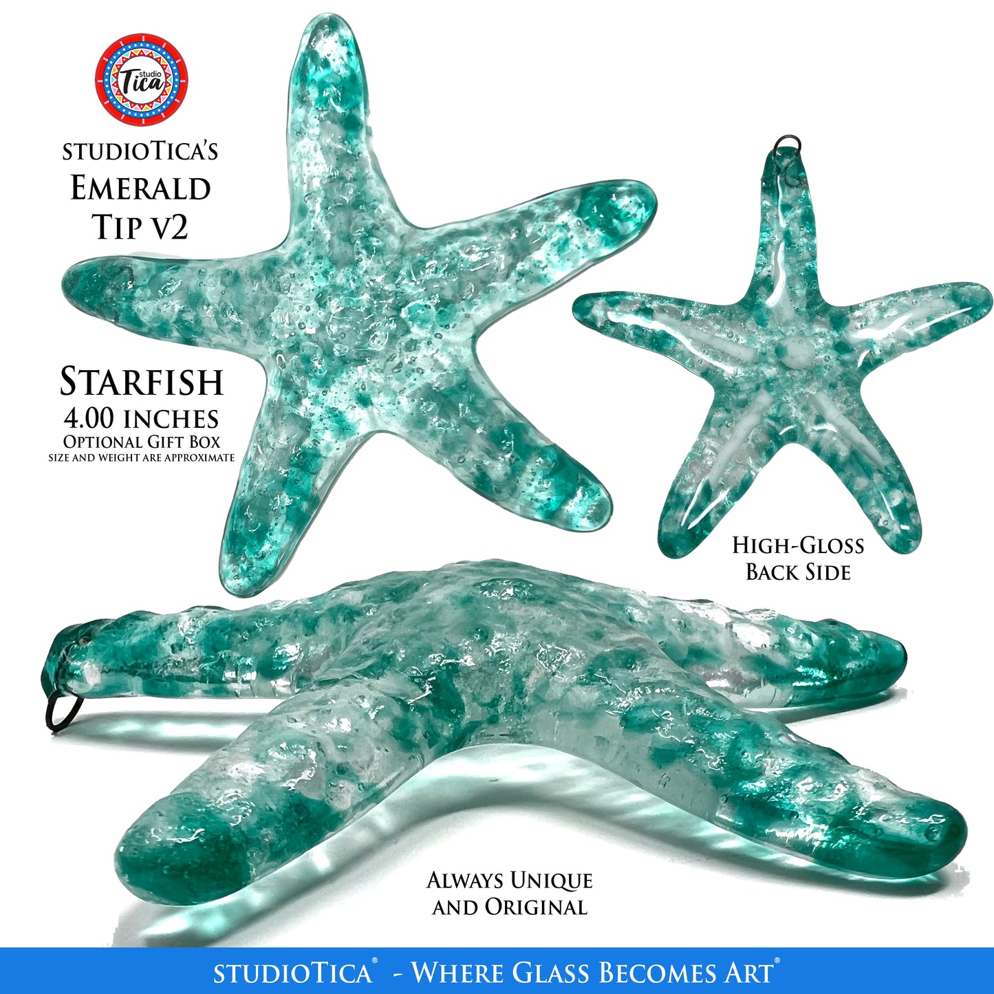 studioTica Handmade Glass Starfish - Emerald Collection