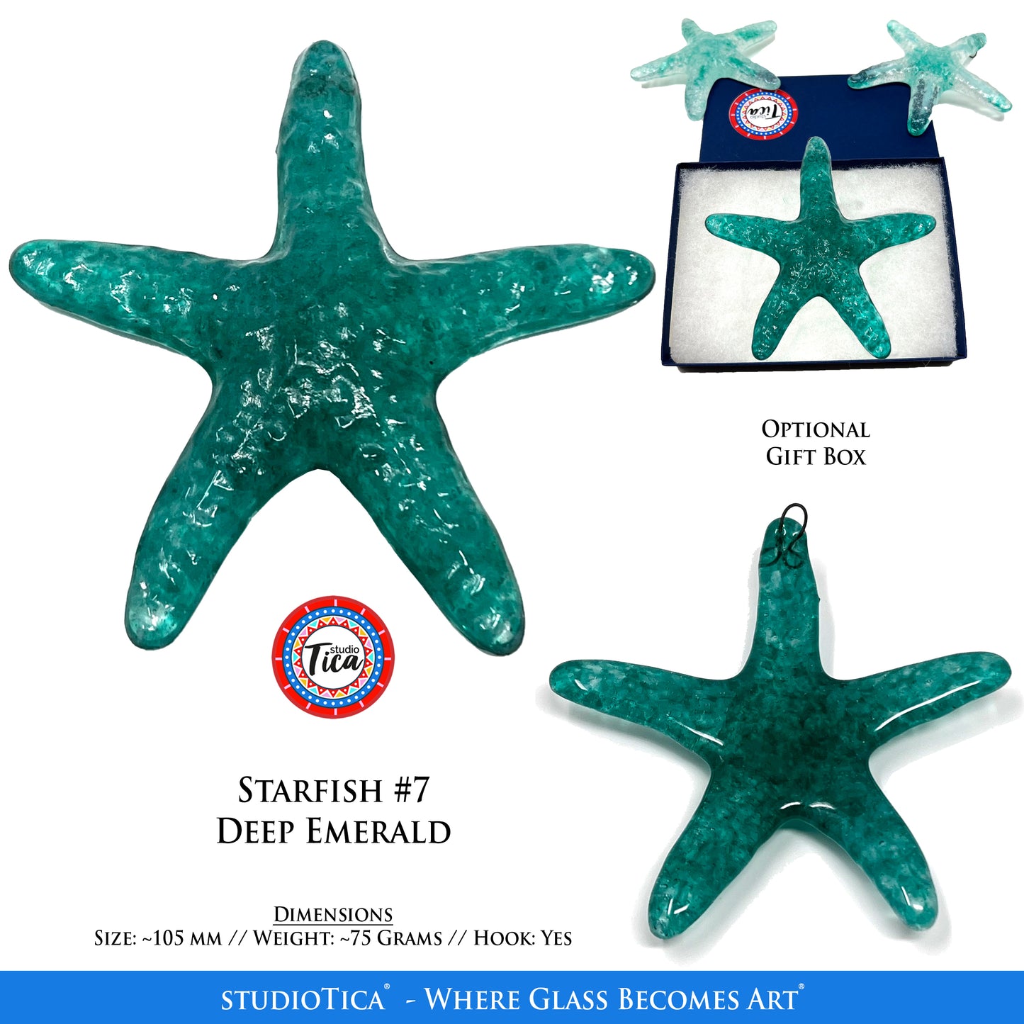 studioTica Handmade Glass Starfish - Emerald Collection