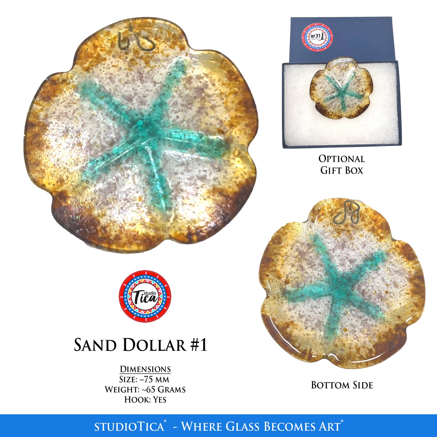 studioTica Handmade Glass Sand Dollars - Multiple Colors