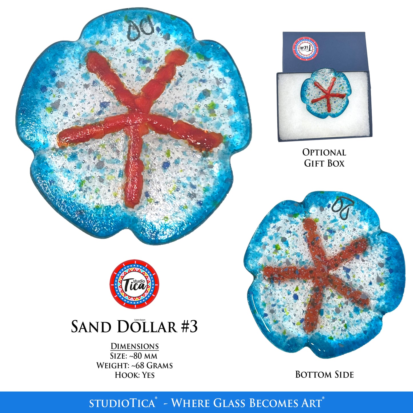 studioTica Handmade Glass Sand Dollars - Multiple Colors