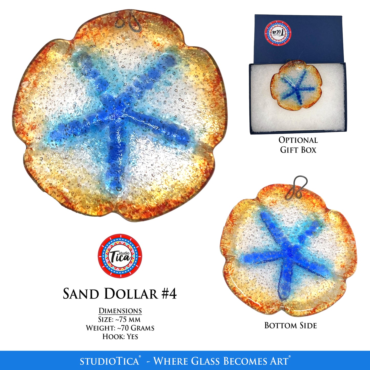 studioTica Handmade Glass Sand Dollars - Multiple Colors